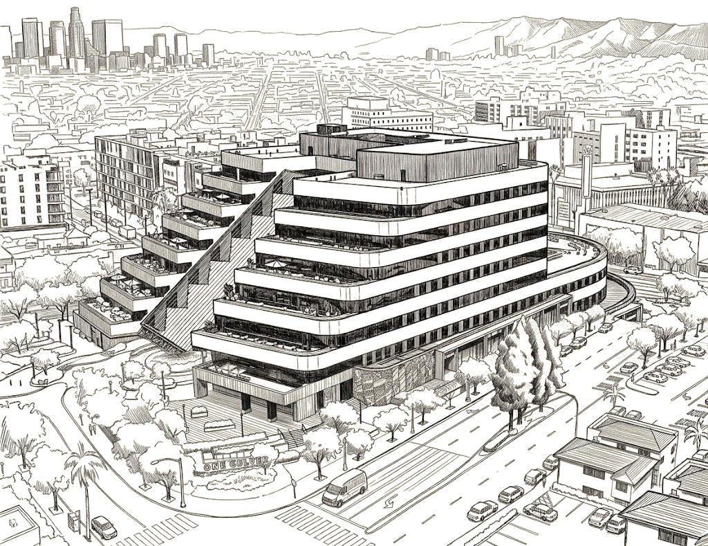 Illustration of the Silverstone Partners office at 10000 Washington Blvd, Culver City
